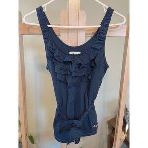 Navy Ruffle Tie Waist Tank | S | Hollister